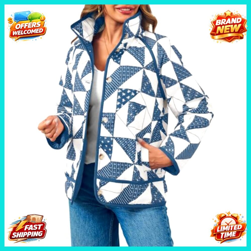 Quilted Puffer Jacket Lightweight Patchwork Overs… - image 3
